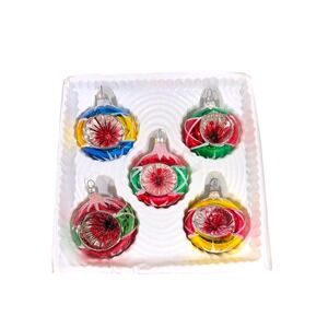 Vintage Pyramid Handcrafted Glass Indent Bauble Recessed Star Ornaments Set of 5